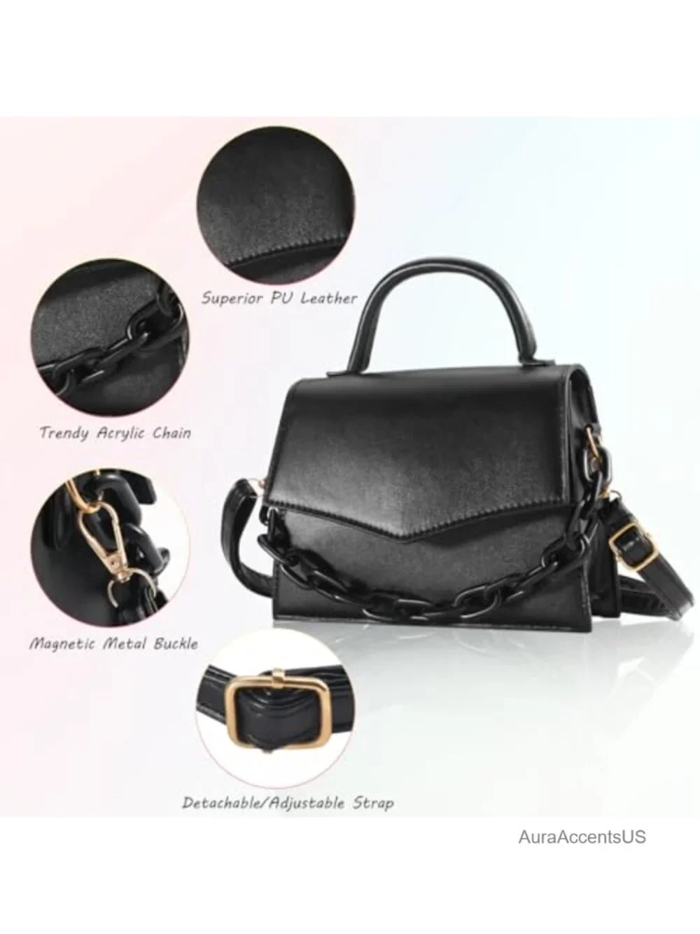 Trendy Small Satchel Crossbody Bag with Detachable Chain
